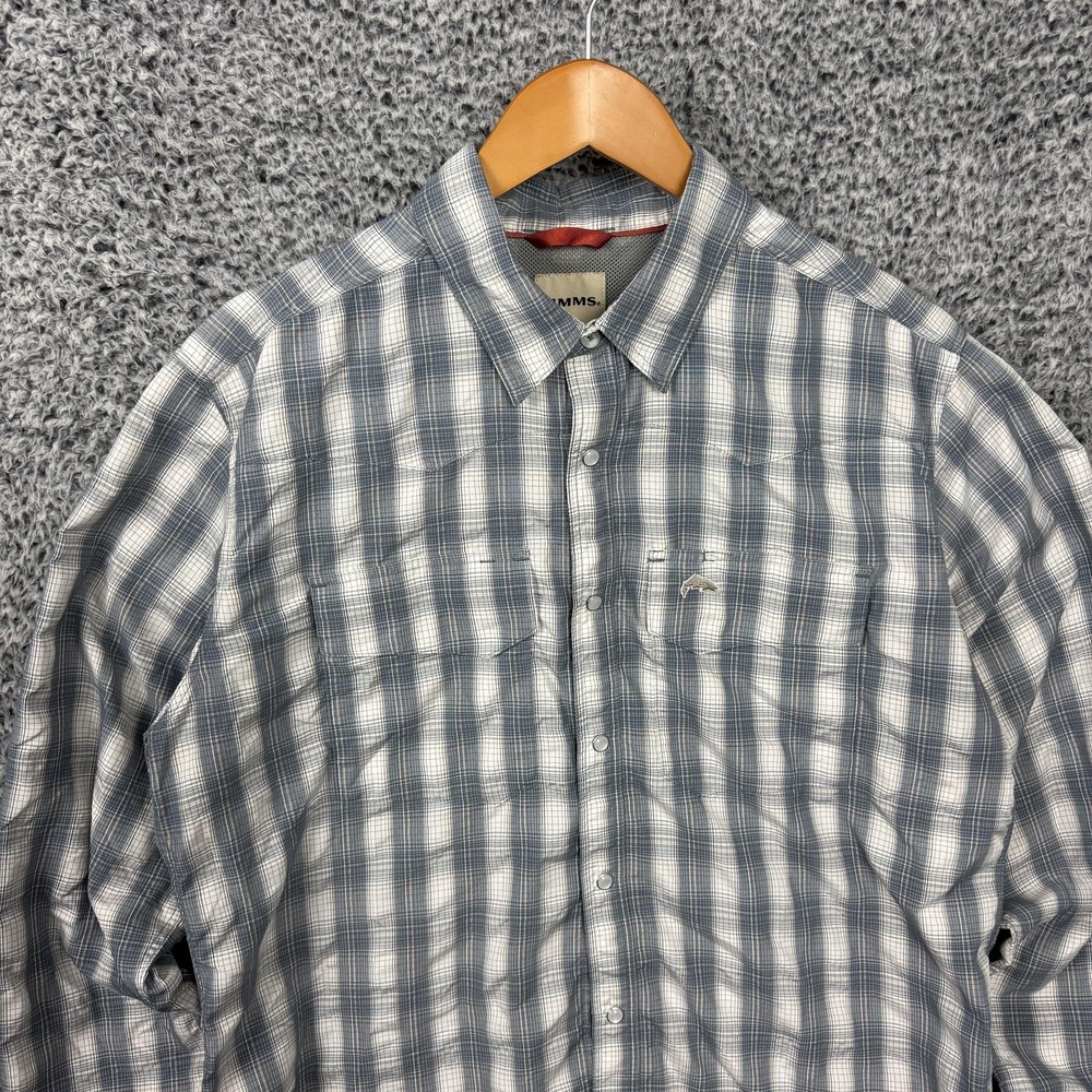 Simms Shirt Mens Large Blue Plaid Vented Fishing Snap Button Front Mesh L/S - Picture 4 of 16